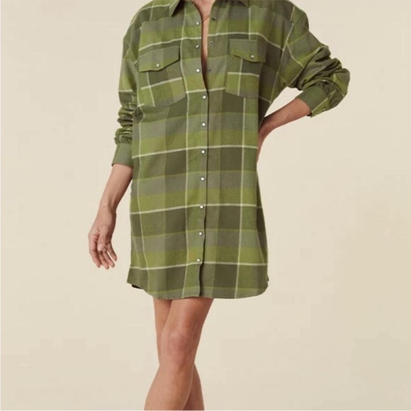 Spell Khaki Plaid Flannel Shirt Dress - Picture 2 of 8